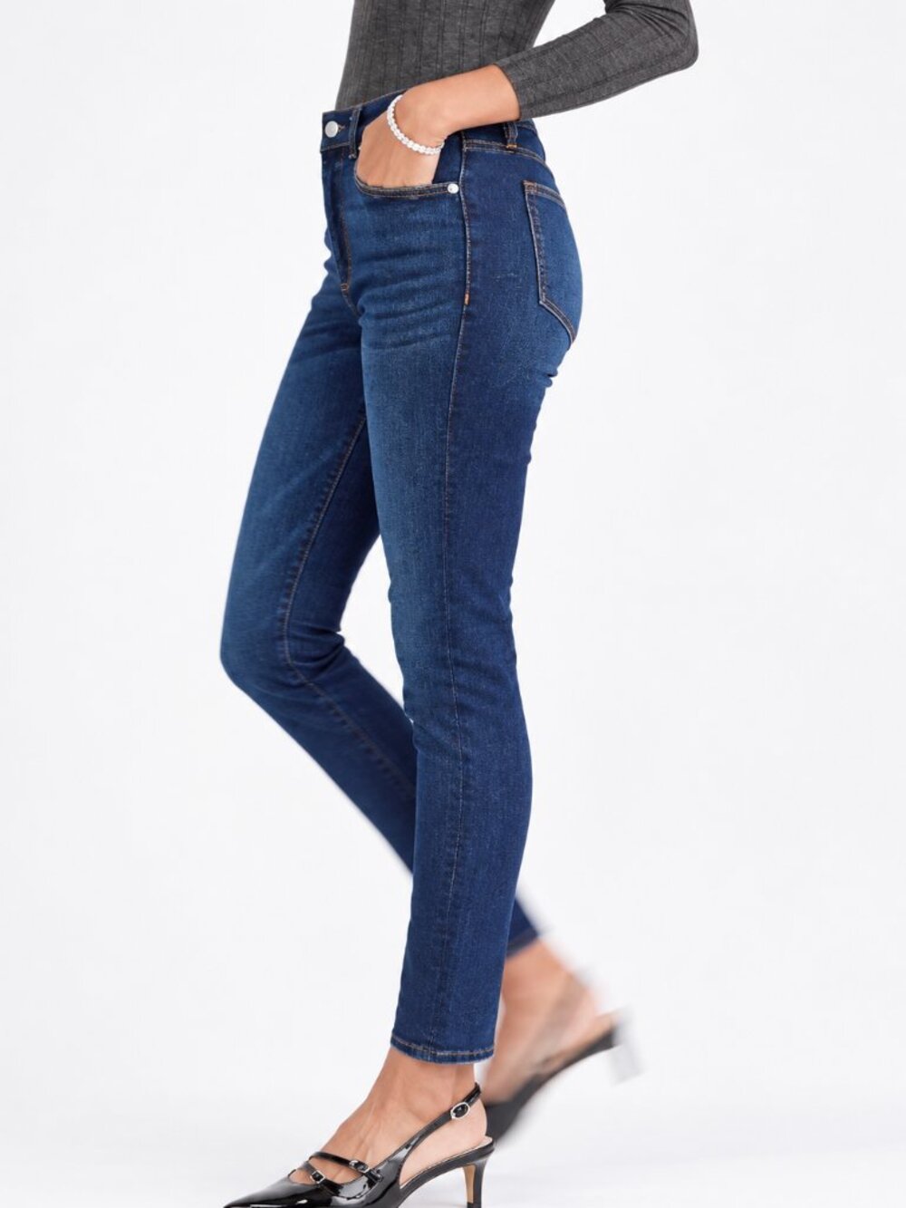 LOFT Skinny Stretch High Rise Jeans Vintage Dark Classic Minimalist Blue Denim
